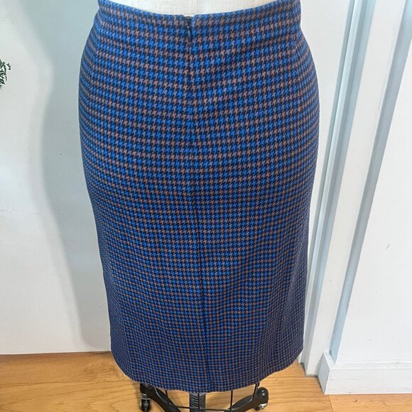 WEEKEND MAX MARA Blue and Brown Houndstooth Pencil Skirt Size XL - Picture 2 of 7